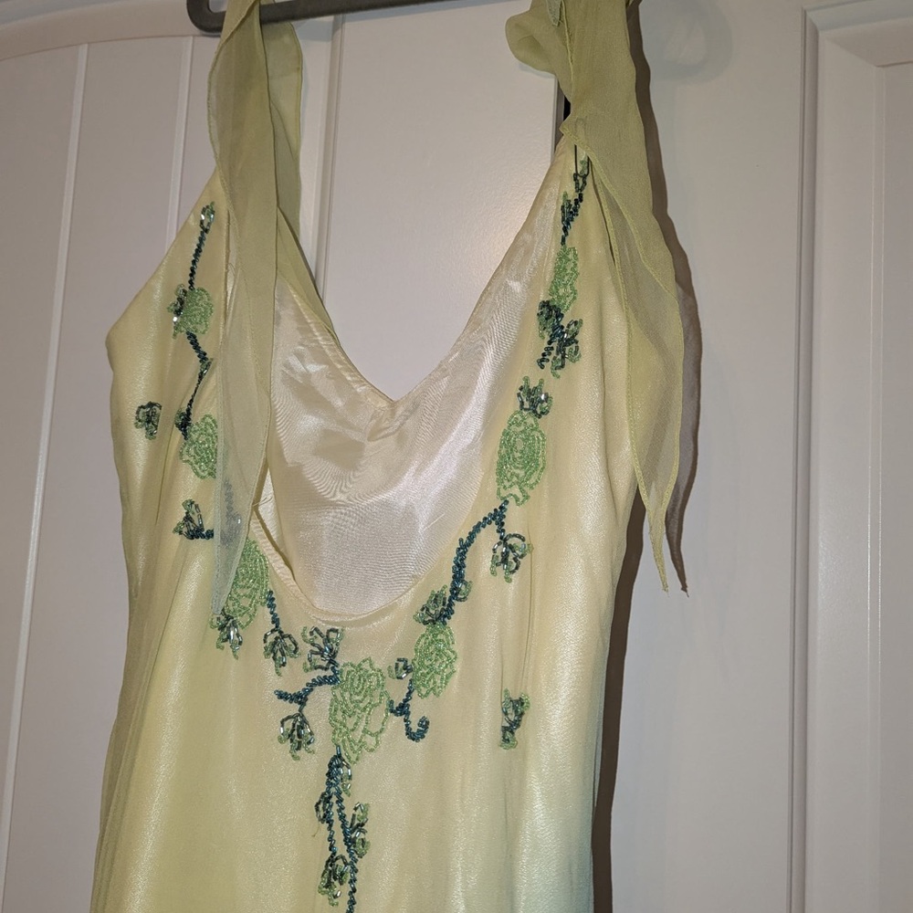 Elegant Yellow Dress with Green Embroidery